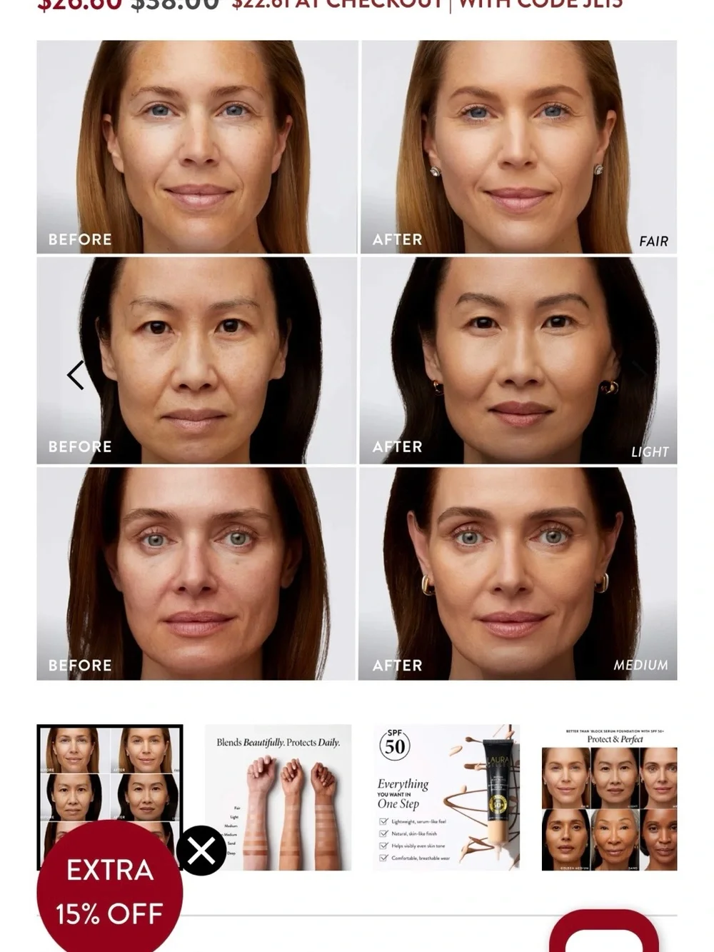 BRAND NEW Laura Geller Better than Block Serum Foundation FAIR shade x2